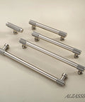 Brushed Satin Nickel Cabinet Pulls 10 Pack with 5 Inch Hole Centers Knurled Kitchen Cabinet Handles displayed on beige surface