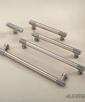 Brushed Satin Nickel Cabinet Pulls Knurled Handles Set Of 10 For Cabinets And Drawers Three And Three Quarters Inch Hole Centers