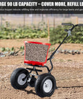 90 Pound Broadcast Spreader Walk Behind For Lawn Care And Yard Maintenance With 12.5 Inch Pneumatic Wheels Big 90 Lb Hopper