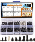 Premium 500 Piece Laptop Screw Kit For Notebook Repair With M2 M2.5 And M3 Sizes shows assorted alloy steel screws in a clear storage case.
