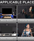 Image of multiple setups showcasing 24 Pack Hella Thick Acoustic Foam Panels Crafted To Knock Out Studio Reverb and Quiet Down Busy Rooms.