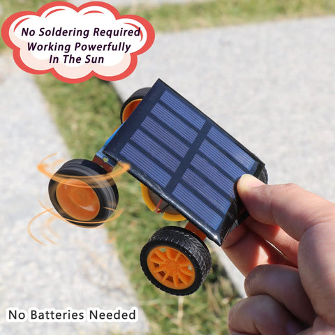 Hands-On STEM Kit For Kids Aged 8-12 With Solar Car, Solar Fan, Wind Car, And Wooden Plane - Fun Science Experiments For Family Bonding And Creative Engineering Projects solar car with panel and wheels in hand