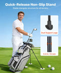 Man using Golf Cart Bag With 14 Way Top Divider And Full Length Dividers 2 In 1 Design Dual Shoulder Straps Sturdy Support Legs