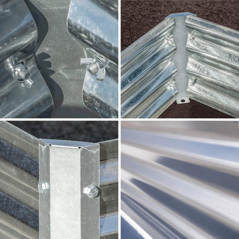 Close-up views of Galvanized Steel Raised Garden Bed For Flowers And Plants, No Fuss Easy Access Design For Better Drainage