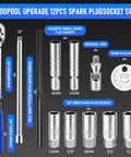 Magnetic Spark Plug Socket Set With Installation Tube And Ten Inch Extension Bar Three Eighths Inch Click Torque Wrench Spark Plug Gap Tool Magnetic Swivel Sockets With U Joint Twelve Piece