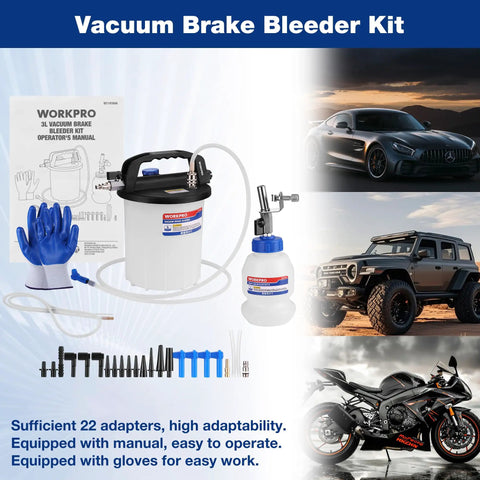3L Vacuum Brake Bleeder Kit for One Person Bleeding, No Helper Needed, Pneumatic Pump, Includes 1L Refill, Gloves and 22 Adapters