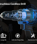 Cordless Drill Set With Brushless Motor 20V Max Drill Driver Kit Includes Charger 1/2 Inch Chuck 620 Inch Pounds Torque Dual Speed Built In LED Light For Quick and Smooth Drilling