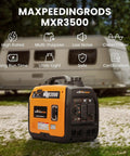 3500 Watt Gas Powered Inverter Generator With 3000 Watt Run Ultra Portable 47lb Backup Power For Home Camping RV Or Trailer EPA Compliant Quiet Reliable Power On The Go in front of an RV