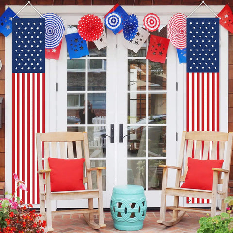 Patriotic Outdoor Door Decorations With 14 By 72 Inch Hanging Stars And Stripes Banners Two Piece With Rod And String Included Weather Resistant 300D Polyester Ready To Hang For July Fourth Independence Day Memorial Day Labor Day