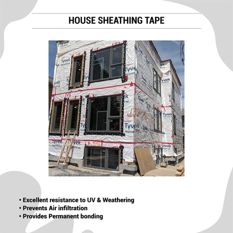 Red Epoxy Resin Construction Tape For Sheathing, 2.4 Inch By 180 Foot Roll on building exterior for joint sealing