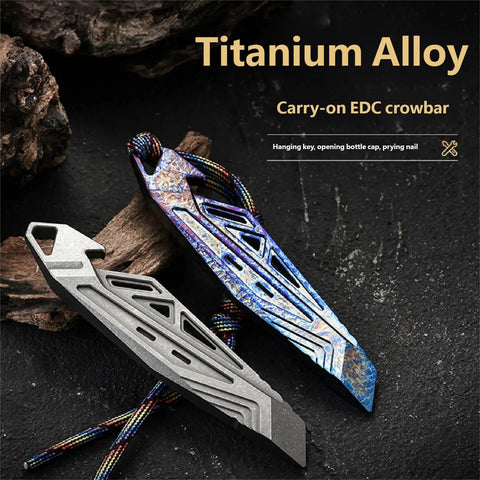 Dope Multitool Pry Bar Bottle Opener For Camping And Outdoors in titanium alloy, keychain friendly design on black surface