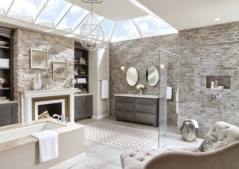 Modern bathroom featuring Dartmoor Posi-Temp Tub Faucet Trim Kit Chrome Finish M-Pact Valve Compatible T2182.