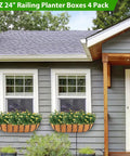 Four Pack 24 Inch Window Box Planters for Balcony Railings and Fences installed under windows