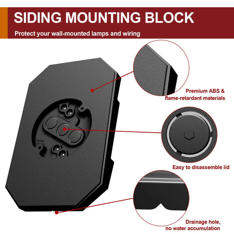 Easy Install Siding Mounting Block For Outdoor Light With Built In Electrical Box Fits Half Inch Lap Siding And Four Inch Vertical Vinyl Siding Hook Kit For Outdoor Lamp Weatherproof Black, black ABS wall plate