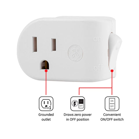 Grounded On Off Plug In Power Switch White Energy Efficient UL Listed 15A 120VAC 1800W with ON/OFF control, single unit.