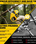 Brushless Electric Pruning Shears Cordless Garden Power Tool With LCD Display And SK5 Blades vs Manual Scissors in use