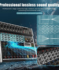 8 Channel Bluetooth Audio Mixer With 48V Phantom Power, 99 DSP Effects, 7-Band EQ, professional sound quality display