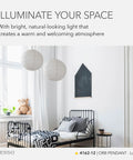 Orb Large Pendant Light With Collapsible Rice Paper Shade 24 Inch Diameter 15ft Cord Modern Ceiling Lighting in bedroom