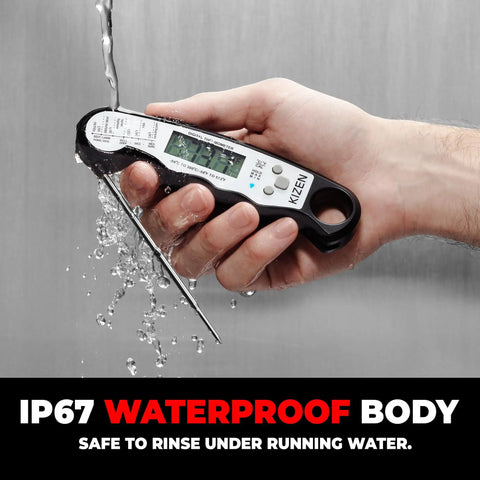 Instant Read Digital Meat Thermometer For Cooking And Grilling With 3 Second Speed IP67 Waterproof Large Backlit Display in hand