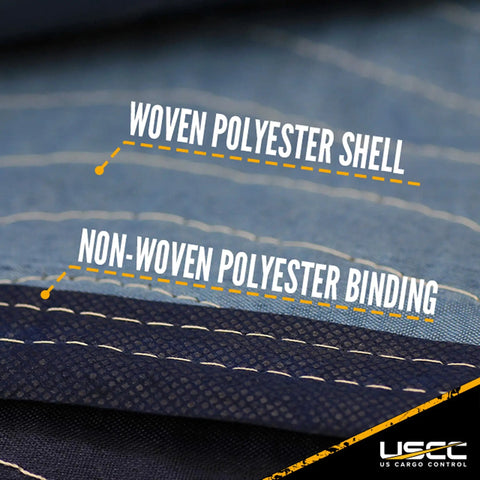 Close-up of blue polyester shell and binding, Moving Blankets Mega Mover 80 Inch By 72 Inch Pro Quilted Large Furniture Pads 4 Pack.