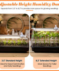 Seed Starter Tray With Grow Lights And Heating Tray, Pro Grade Adjustable Height Humidity Dome, showing standard and extended heights