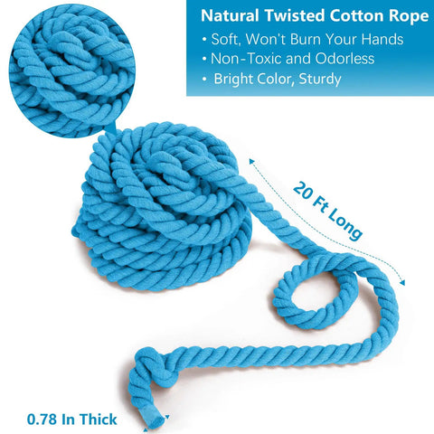 20ft blue cotton Tug Of War Rope For Kids And Adults Outdoor Party Game For Family Reunions Field Days Picnics Backyard Carnivals Camping