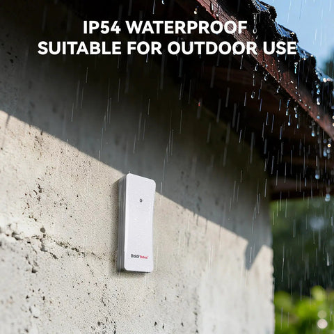 Wireless Weather Station With Dual Zone Indoor Outdoor Monitor for Home and Kids Room mounted outdoors on wall in rain