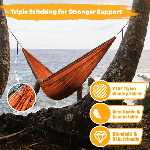 Ultra Light Travel Camping Hammock With 300kg Load Capacity 275x140 Cm Parachute Nylon Breathable Quick Drying Fabric