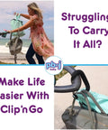 Extra Large Six Point Six Inch Carabiner Clips For Strollers Two Pack Heavy Duty shown securing bags during shopping