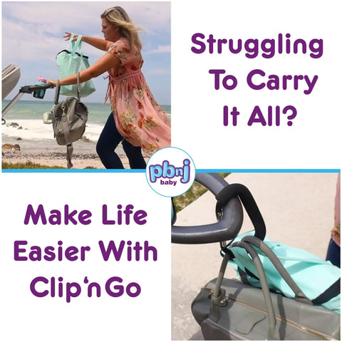 Extra Large Six Point Six Inch Carabiner Clips For Strollers Two Pack Heavy Duty shown securing bags during shopping