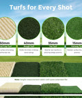 4 In 1 Foldable Heavy Duty Golf Hitting Mat With Sand And Tee Turf, displaying 50mm, 40mm, 35mm, and 15mm turf heights.