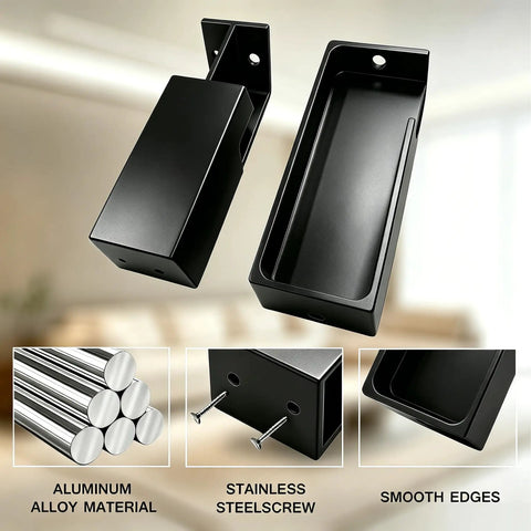 Pocket Door Handle One Piece Aluminum Recessed Sliding Door Pull Matte Black Flush Hardware For One And Three Eighths Inch Doors One Pack Durable Rust Resistant Construction No Fuss Smooth Quiet Operation showing aluminum material and screws