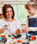 Mother and daughter assembling Wind Powered Cars Kit For Kids Ages 8 To 12, Six Wood Building Crafts Cars Set.