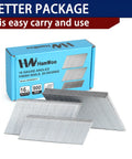 Pro Grade 16 Gauge 20 Degree Finish Nails 900 Piece Assortment Kit with angled chisel tips in a compact box.