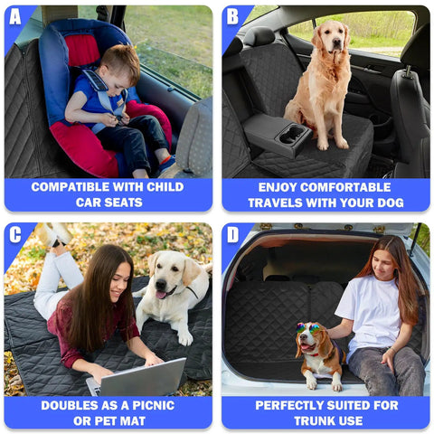 Dog Car Seat Cover For Back Seat 60 40 Split Bench, Waterproof Oxford Fabric used in various settings with dogs and kids