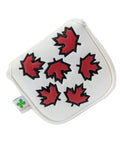 Mallet Putter Headcover For Golf Clubs With Canada Maple Leaf Novelty Design Premium Faux Leather Durable Putter Cover For Most Brands Adds Classic Golf Swag And Protection, featuring red maple leaves on white background.