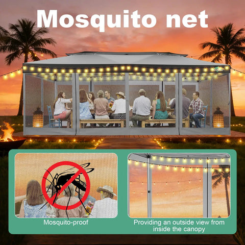 10x20 Pop Up Gazebo With One Push Setup Ez Up Canopy Tent Mosquito Netting And Vented Roof Upgraded Metal Frame for outdoor party