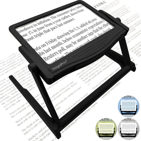 5X Large LED Page Magnifier With Detachable Stand Eye Care Anti Glare Lens Three Color Light Modes For Reading Fine Print Crafting And Low Vision Seniors Hands Free Reading Aid