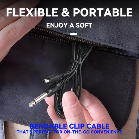 Hands holding Universal DC Power Cord For Tattoo Machines With Pen Rotary Systems, black cable showing durable connectors.