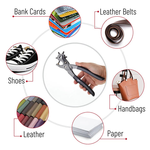 Leather Hole Punch Tool With Six Size Options For Belts Straps Watch Bands Dog Collars Saddles Shoes And Fabric Handy Pro Grade