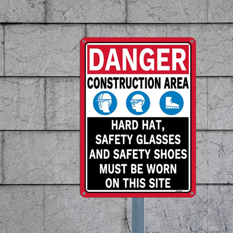 2 Pack Danger Construction Area PPE Must Be Worn Signs 14 Inch By 10 Inch Rust Free Aluminum Outdoor Ready To Install