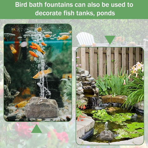 Cool Rock Style Bird Bath Fountain With Electric Pump For Outdoor Garden Yard Patio Hummingbird Bird Bath Waterfall Bubbling Feature shown decorating a pond and fish tank