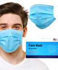 Top-Shelf 3-Layer Disposable Face Masks 50 Pack Cleanroom Filtration shown on a man, emphasizing breathable design and ear loops.