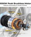 Diagram of 1000W peak hub motor on Powerful 1000W Peak Electric Bike For Adults, Cruise At 20 MPH, 50 Mile Range.
