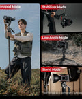 Carbon Fiber Camera Monopod Featuring Smooth One Button Height Adjustment Hella Compact Design Shoots Rock Solid Five Kilogram Payload in use for videography outdoors.