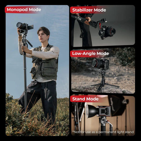 Carbon Fiber Camera Monopod Featuring Smooth One Button Height Adjustment Hella Compact Design Shoots Rock Solid Five Kilogram Payload in use for videography outdoors.