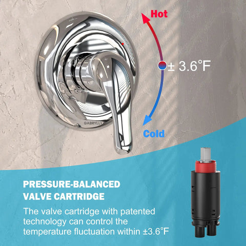 Tub And Shower Faucet Kit With 9-Setting Rain Shower Head In Chrome Finish showing pressure-balanced valve and temperature control.