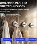 Shower Suction Cup Hooks 4 Pack No Drill Easy Twist Lock Install On Tiles Glass Door Or Mirror Bathroom Organizer For Towels Robes And Coats Strong Hold Nickel Finish installed on marble wall with towels hanging.