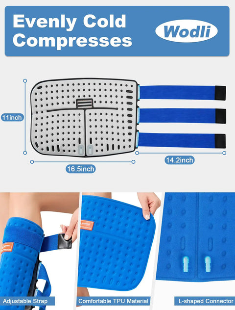 Portable Leg Cold Therapy System for calf and shin recovery with adjustable straps and TPU material, 16.5x11x14.2 inch pad.
