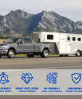 Truck towing trailer with Trailer Leaf Spring Hanger Kit For One And Three Quarters Inch Springs, Single Axle, 2000 To 7000 Lbs, Complete Suspension And Shackle Hardware Kit For Heavy Duty Towing And No Hassle Install in open terrain